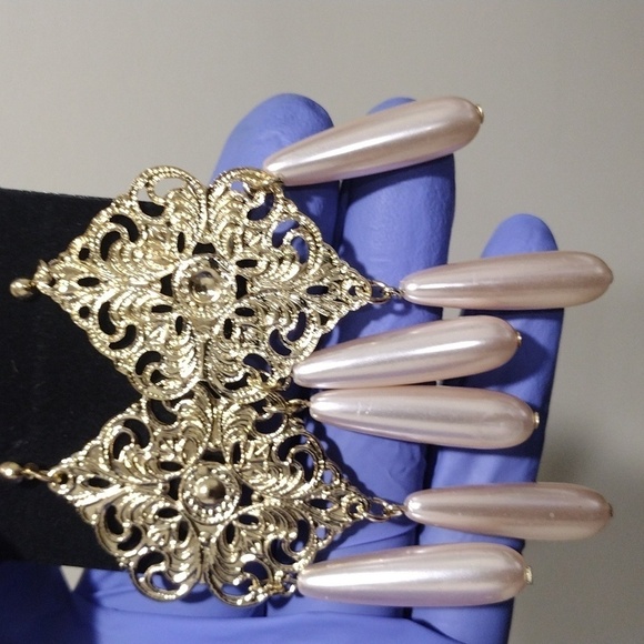 Women's Stylish Gold-tone Filigree Design Long Beads Drop Dangle Earrings, #2 - Picture 3 of 5